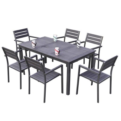 Outdoor Garden Furniture Sets Waterproof Aluminum Dining Patio Garden Plastic Wooden Outdoor Furniture Set